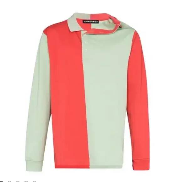Farfetch - Y Project Asymmetrical Cotton Polo Collar Shirt in Orange and Green